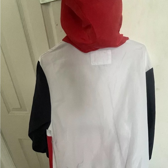 NWOT Forever 21 Men Pullover Red White Blue Hood Windbreaker Jacket Pullover Med - Picture 5 of 6